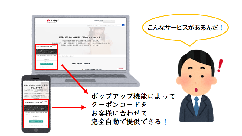 クーポンをWeb接客機能で完全自動で行える